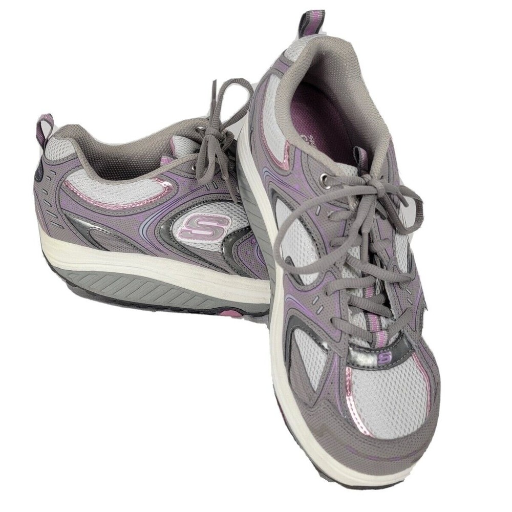 Skechers Shape Ups US 9.5 Womens Gray Pink Walking Rocker Shaper Shoes 11806